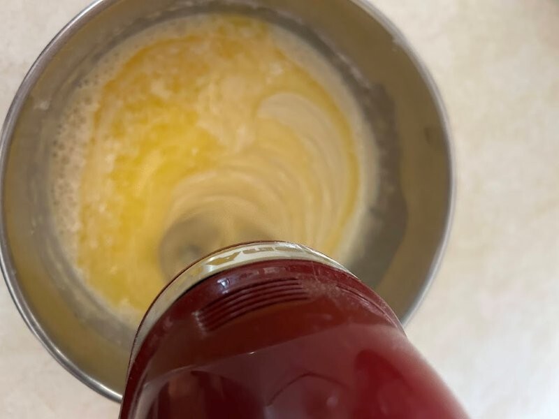 Swedish Almond Cake Step 3: Pour in melted butter and mix.