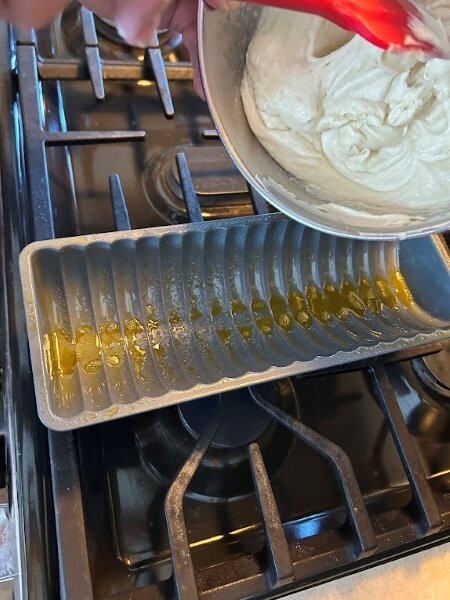 Swedish Almond Cake Step 6: Pour batter into the pan.