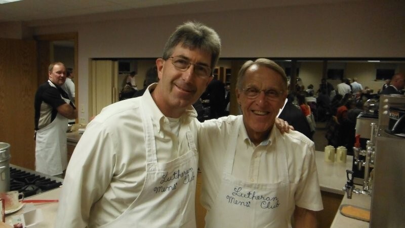 Mark Johnson and Marvin Bestul in Men’s Club aprons