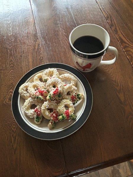 Finished Berliner Kranse on Plate with Coffee