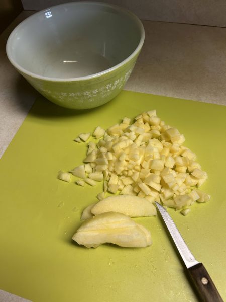 Chopped Honeycrisp apple for fruit salsa