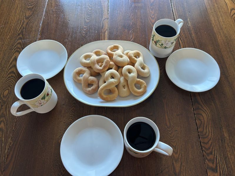 Coffee and kringla cookies shared with neighbors in Rushford Minnesota