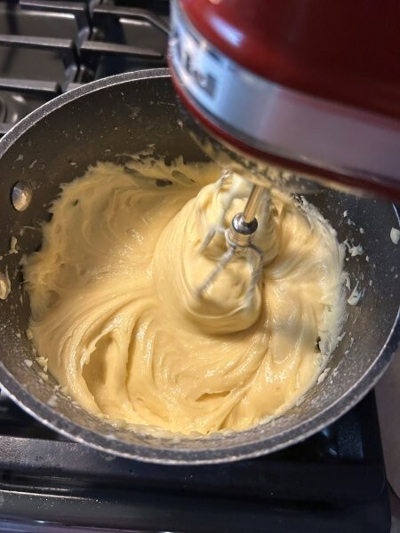 Cream puff dough after mixing in eggs