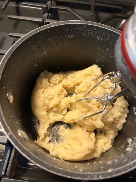 Cream puff dough ready for eggs