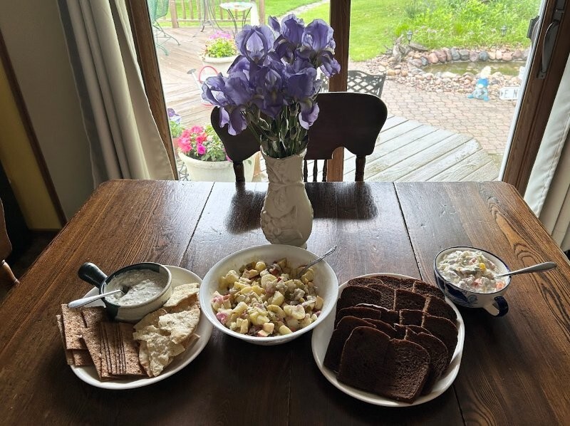 The herring dishes are ready for lunch.