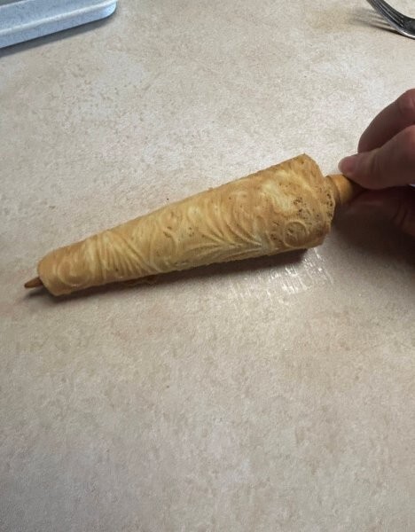 Finished krumkake on roller