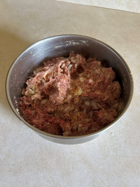 Norwegian meatball mixture ready to be shaped