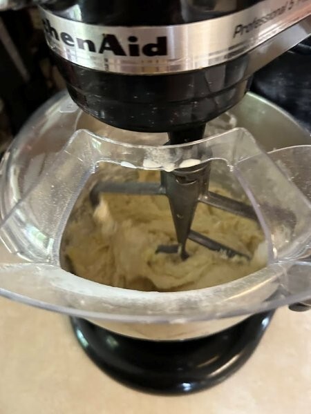 Mix in flour and milk mixtures just until well mixed.