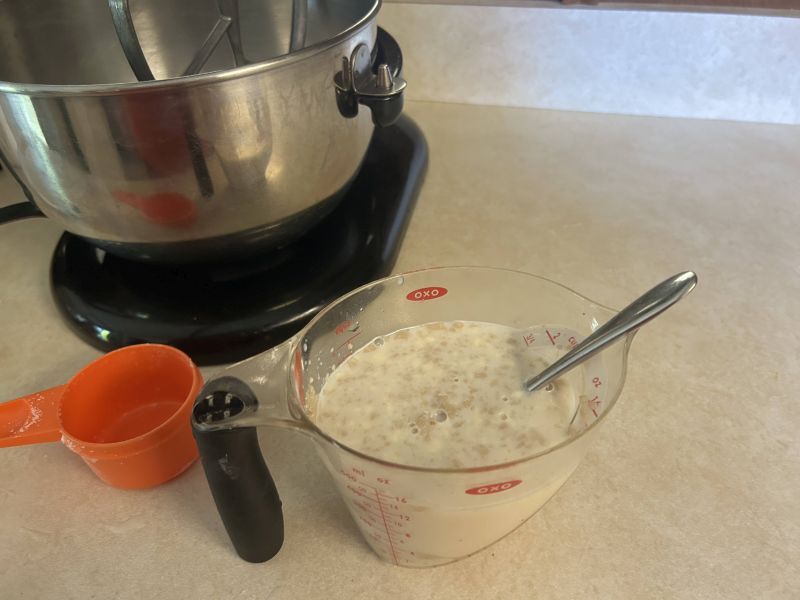 Dry milk, warm water and yeast mixture for Skolebrod