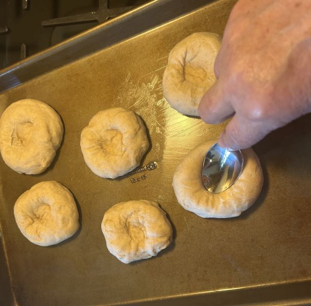 Indent Skolebrod buns with spoon
