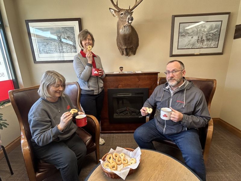 State Farm office staff in Rushford Minnesota enjoying Norsland Lefse kringla cookies