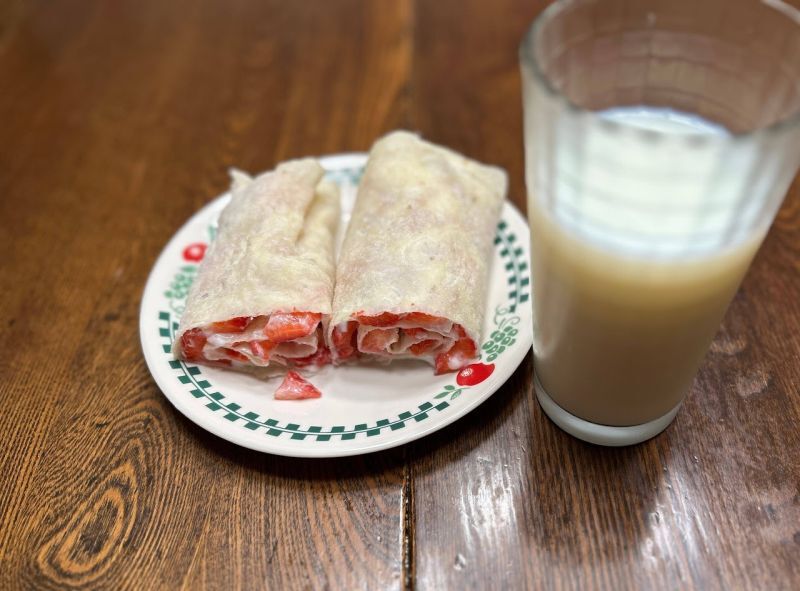Strawberry yogurt lefse wrap sliced and ready to serve