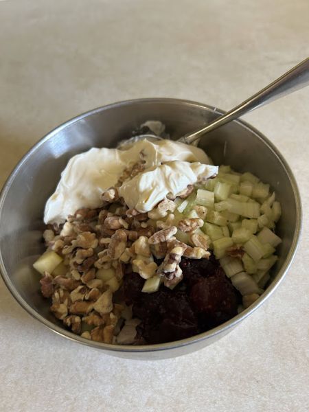 Ingredients for turkey cranberry lefse wraps with apple and celery.